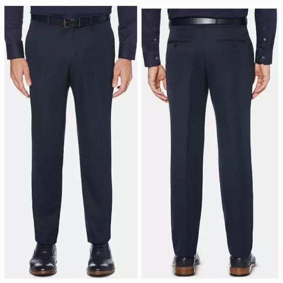 Perry Ellis Portfolio 40x30 Men Modern-Fit Performance Stretch Dress Pants Navy - Picture 2 of 12